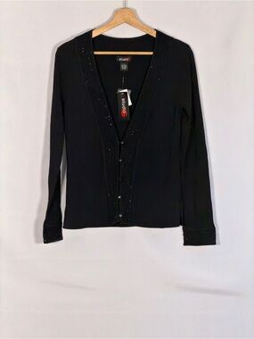 NWT Studio G Women’s Black Beaded Sequin Cardigan Sweater Size S Rayon Blend